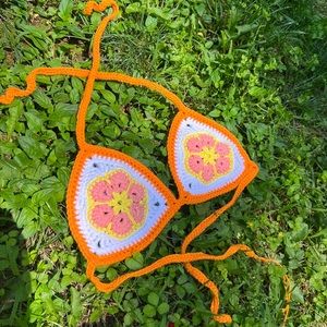Hand crocheted african flower triangle bikini top. Size xsmall/small.